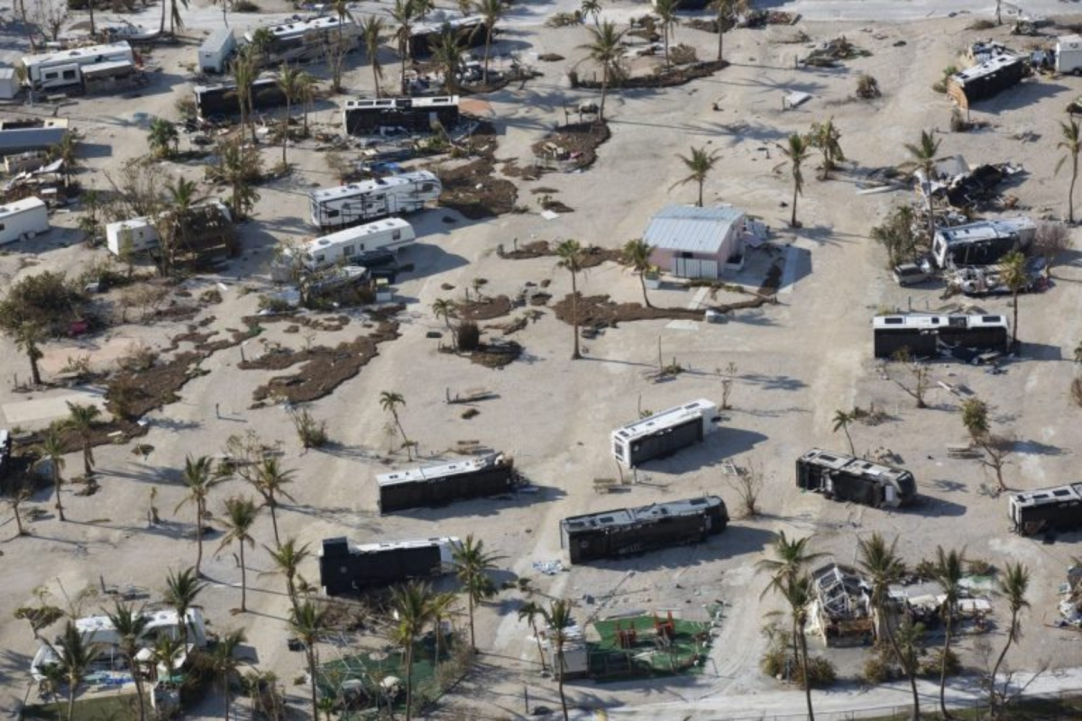 Following Hurricane Irma on September 12, 2017, recreational vehicles and camper trailers are scattered over a Florida Keys trailer park. Picture courtesy of Glenn Fawcett of the United States Customs and Border Protection.